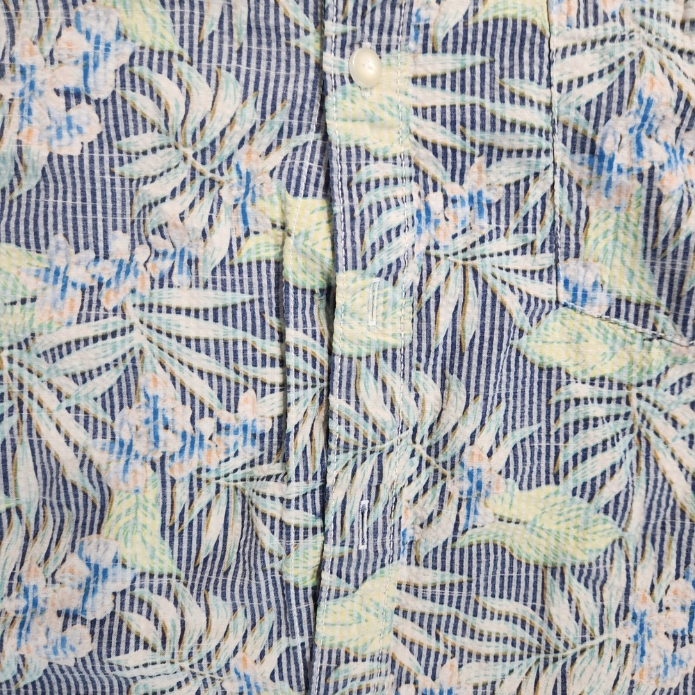 Tommy Bahama Mens Large Tropical Palm Seersucker Button Down Shirt Blue White - Picture 2 of 7
